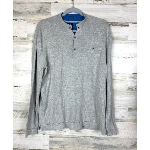 Johnnie-O Men’s M Gray Linen Blend Henley Pullover Lightweight Collar Sweater - Picture 1 of 5